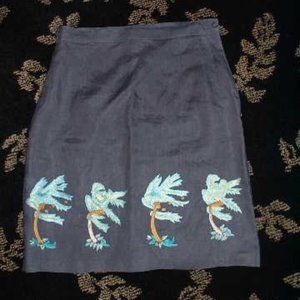 J.McLAUGHLIN NAVY LINEN EMBROIDERED PALM TREES